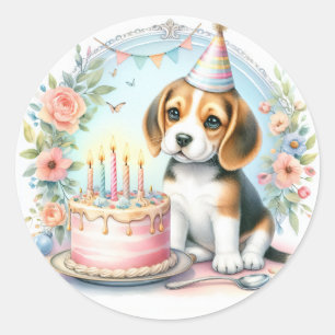 Cute Pastel Puppy Beagle - Birthday Classic Round Sticker