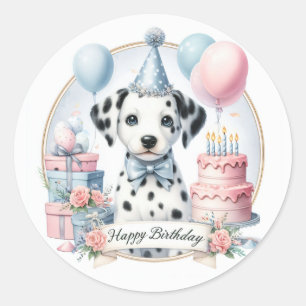 Cute Pastel Puppy Dalmatian - Birthday  Classic Round Sticker