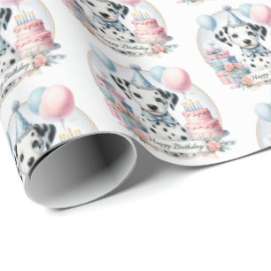 Cute Pastel Puppy Dalmatian - Birthday  Wrapping Paper