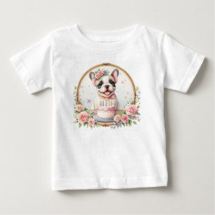 Cute Pastel Puppy French Bulldog - Birthday  Baby T-Shirt