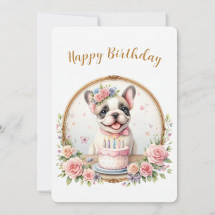 Cute Pastel Puppy French Bulldog - Birthday Card