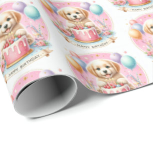 Cute Pastel Puppy Labrador - Birthday  Wrapping Paper