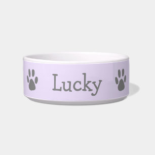 Cute Pastel Purple and Grey Paw Print Pet Bowl