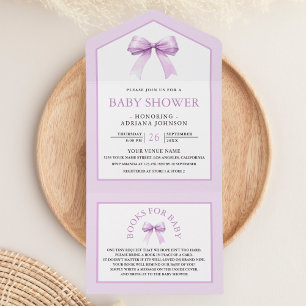 Cute Pastel Purple Coquette Bow Baby Shower All In One Invitation
