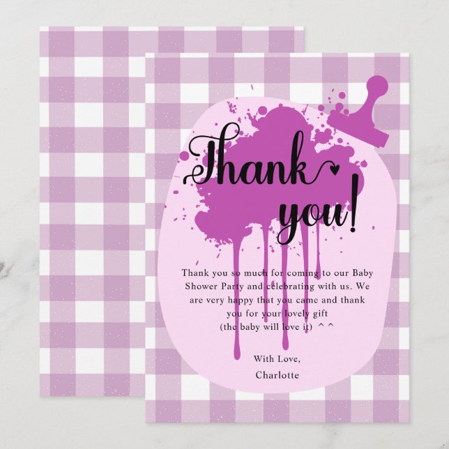 Cute Pastel Purple Gingham Baby Shower Thank You Card (Front/Back)