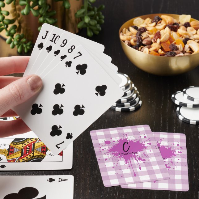 Cute Pastel Purple Gingham Pattern Playing Cards (In Situ)