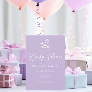 Cute Pastel Purple Rocking Horse Baby Shower Invitation