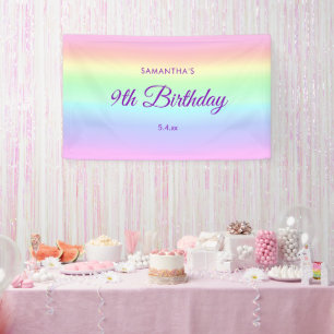 Cute Pastel Rainbow 9th Birthday Backdrop Banner