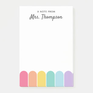 Cute Pastel Rainbow Arch Personalised Teacher Post-it Notes
