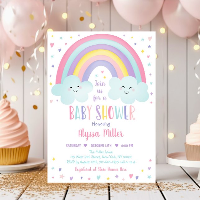 Cute Pastel Rainbow Clouds Baby Shower Invitation (Creator Uploaded)