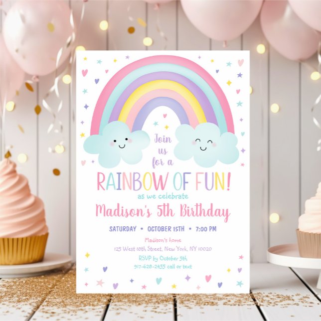 Cute Pastel Rainbow Clouds Birthday Invitation (Creator Uploaded)