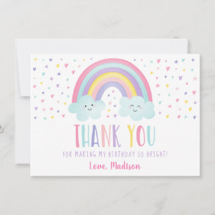 Cute Pastel Rainbow Clouds Birthday Thank You