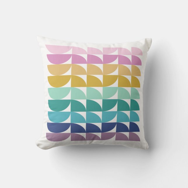 Cute Pastel Rainbow Geometric Shapes Pattern Cushion (Front)