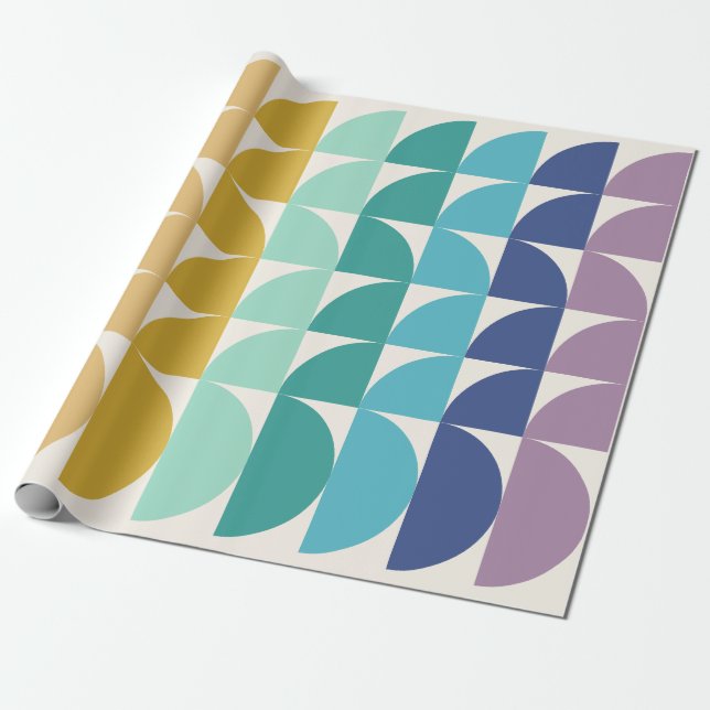 Cute Pastel Rainbow Geometric Shapes Pattern Wrapping Paper (Unrolled)