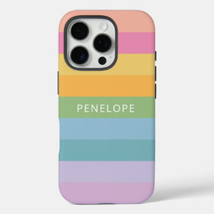 Cute Pastel Rainbow Geometric Stripes Personalised iPhone 16 Pro Case