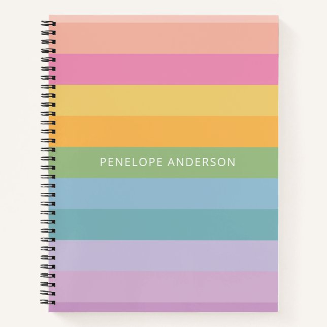 Cute Pastel Rainbow Geometric Stripes Personalised Notebook (Front)