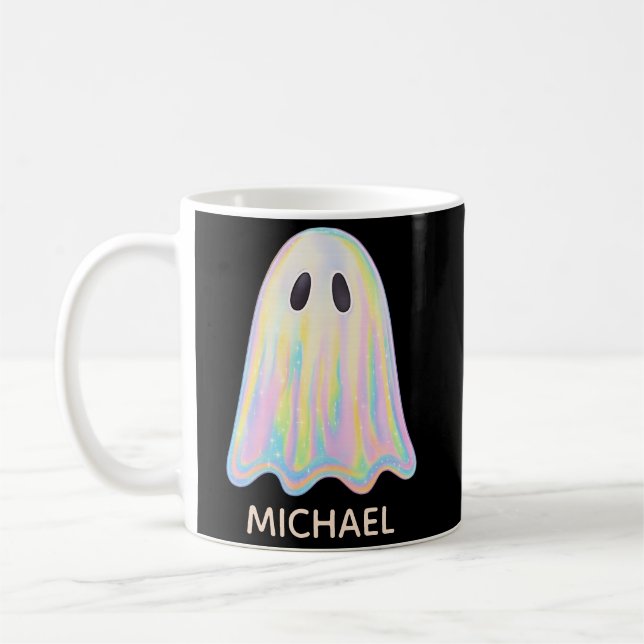 Cute Pastel Rainbow Ghost | Aesthetic Spooky Coffee Mug (Left)