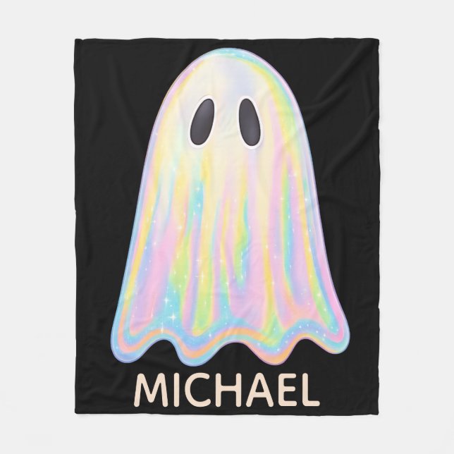 Cute Pastel Rainbow Ghost | Aesthetic Spooky Fleece Blanket (Front)