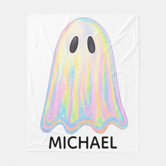 Cute Pastel Rainbow Ghost | Aesthetic Spooky Fleece Blanket (Front)