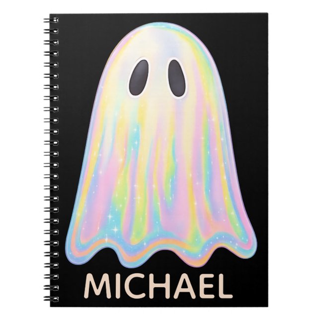 Cute Pastel Rainbow Ghost | Aesthetic Spooky Notebook (Front)