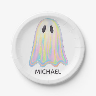 Cute Pastel Rainbow Ghost   Aesthetic Spooky Paper Plate