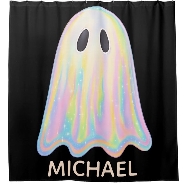 Cute Pastel Rainbow Ghost | Aesthetic Spooky Shower Curtain (Front)