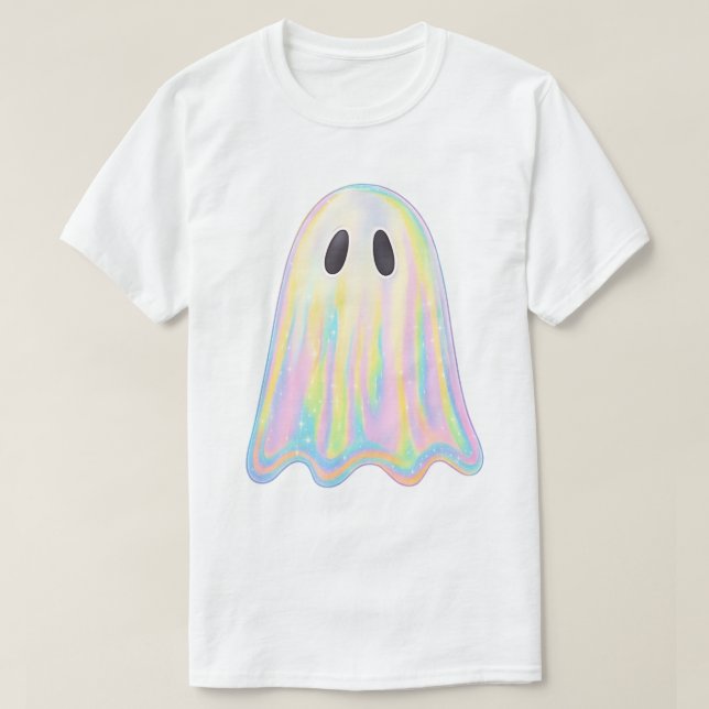 Cute Pastel Rainbow Ghost | Aesthetic Spooky T-Shirt (Design Front)