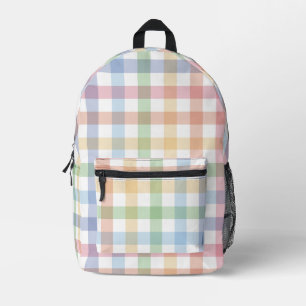Cute pastel rainbow gingham plaid printed backpack