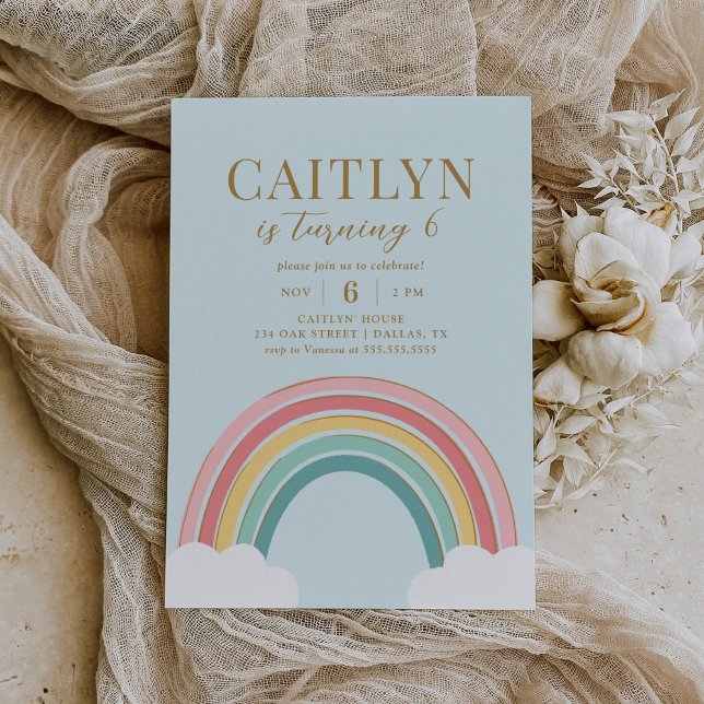 Cute Pastel Rainbow Girl Birthday Invitation (Creator Uploaded)