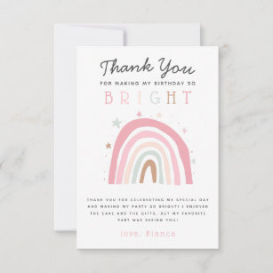 Cute Pastel Rainbow Girls Birthday Party Thank You Card