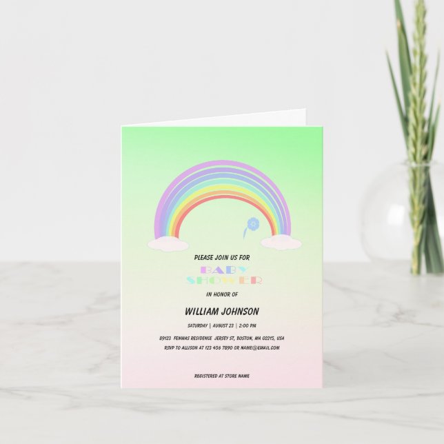 Cute Pastel Rainbow gradient flower Baby Shower Gi Invitation (Front)