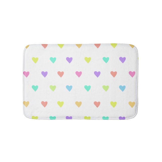 Cute Pastel Rainbow Hearts Pattern Bath Mat (Front)