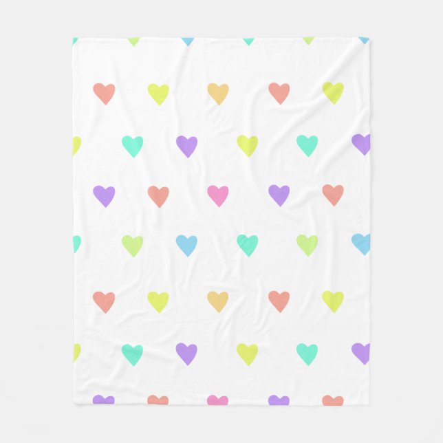 Cute Pastel Rainbow Hearts Pattern Fleece Blanket (Front)