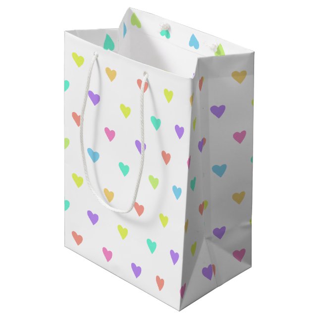 Cute Pastel Rainbow Hearts Pattern Medium Gift Bag (Front Angled)