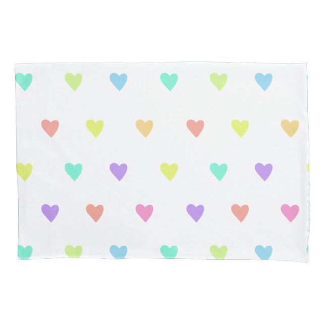 Cute Pastel Rainbow Hearts Pattern Pillowcase (Front)