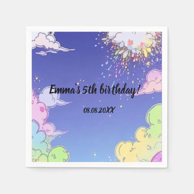 Cute Pastel Rainbow Kids Birthday Party Customised Napkin (Front)