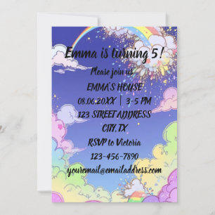 Cute Pastel Rainbow Kids Birthday Party Invitation