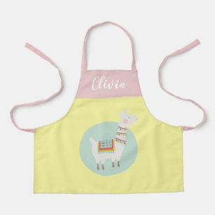 Cute Pastel Rainbow Llama Name Kids Apron