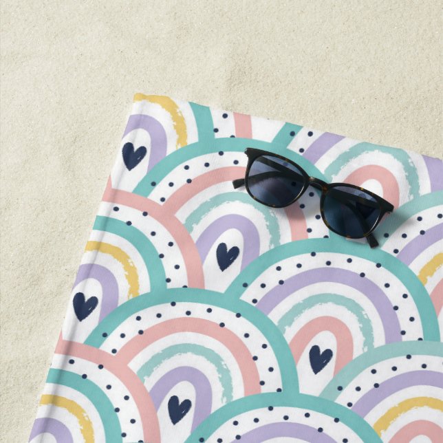 Cute Pastel Rainbow Pattern Beach Towel (In Situ)