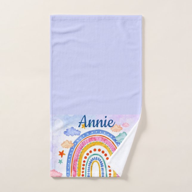 Cute pastel rainbow personalised  bath towel set (Hand Towel)