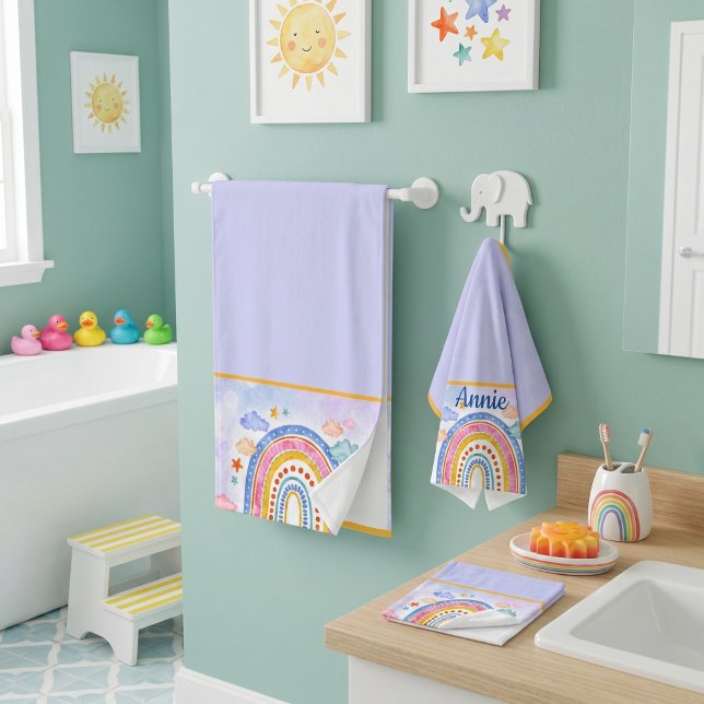 Cute pastel rainbow personalised  bath towel set (Creator Uploaded)