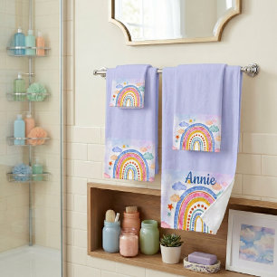 Cute pastel rainbow personalised bath towel set