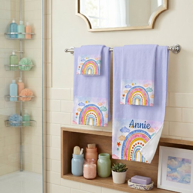 Cute pastel rainbow personalised  bath towel set (Creator Uploaded)