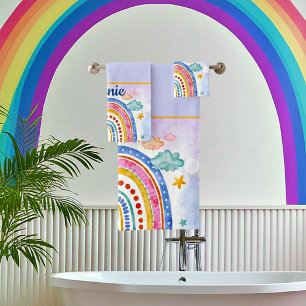 Cute pastel rainbow personalised  bath towel set
