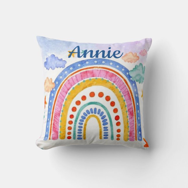 Cute pastel rainbow personalised  cushion (Front)