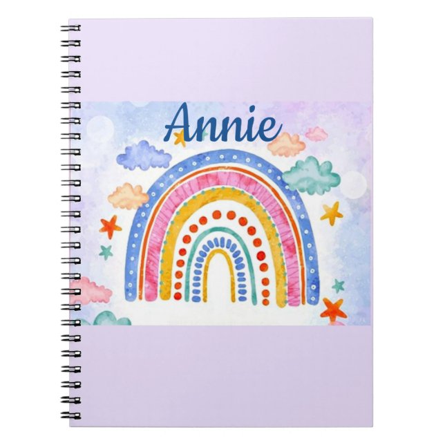 Cute pastel rainbow personalised  notebook (Front)