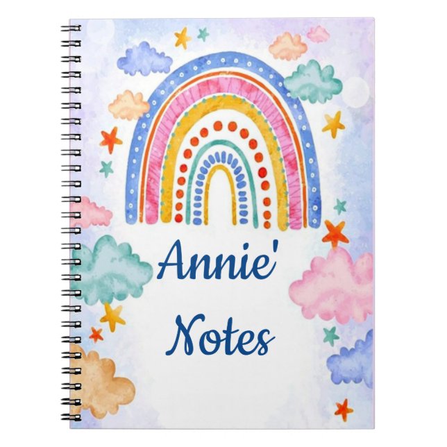 Cute pastel rainbow personalised  notebook (Front)
