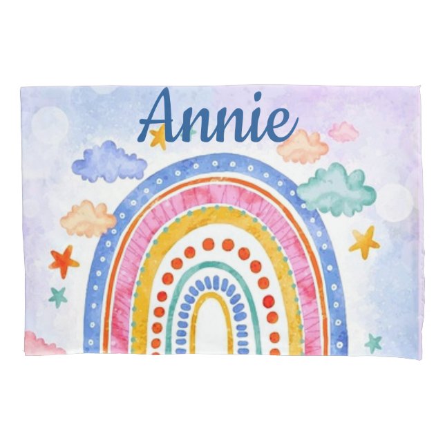 Cute pastel rainbow personalised  pillowcase (Front)