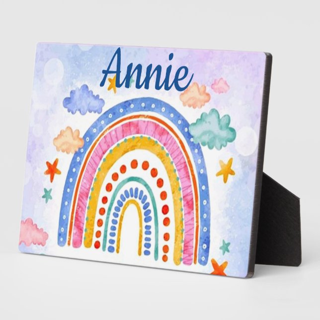 Cute pastel rainbow personalised  plaque (Side)