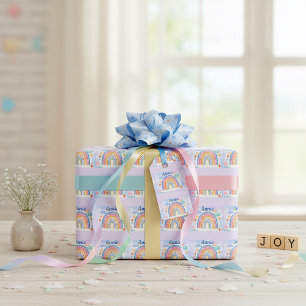 Cute pastel rainbow personalised  wrapping paper
